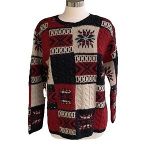 Talbots Heavyweight  Cable Knit Nordic Sweater L Chunky Fisherman Wool Mohair